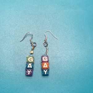 “gay” drop earrings for my gaybies 🤍